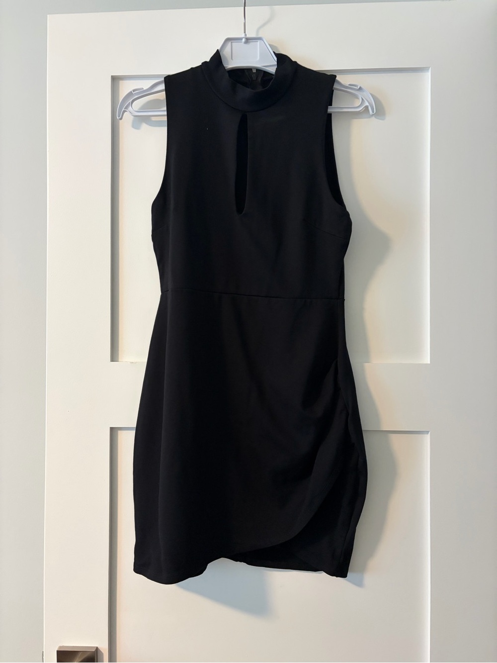 Revamped Black Sleeveless Mock Neck Mini Dress with Keyhole